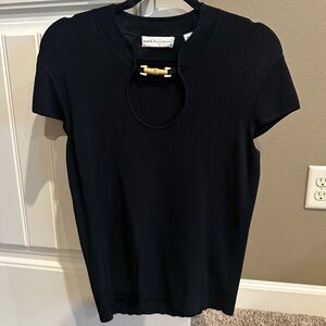 Dana Buchman Elegant Black Short Sleeve Tee with Bamboo Accent